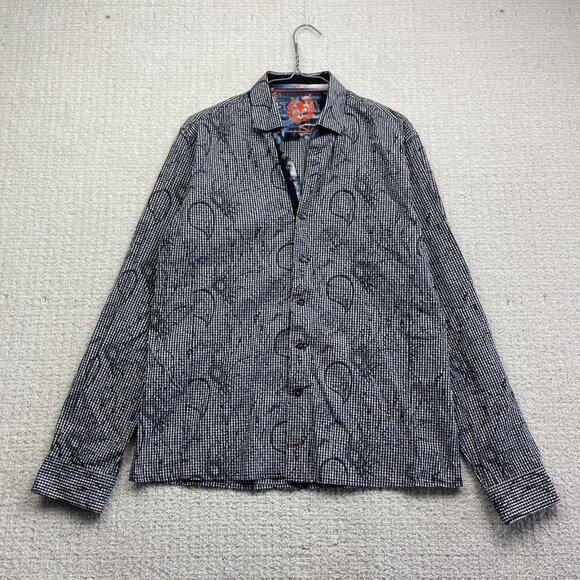 Mens Au Noir Gingham Abstract Doodle Paisley Button-up dress shirt Men Size 3 - Picture 1 of 14